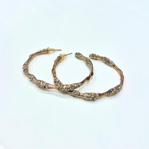 Alexis Bittar Rose Gold and Crystal Textured Hoop Earrings
